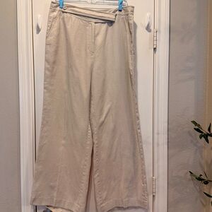 Per Una Linen Pants Women’s Size 16 Beige Oatmeal Wide Leg Coastal Lagenlook